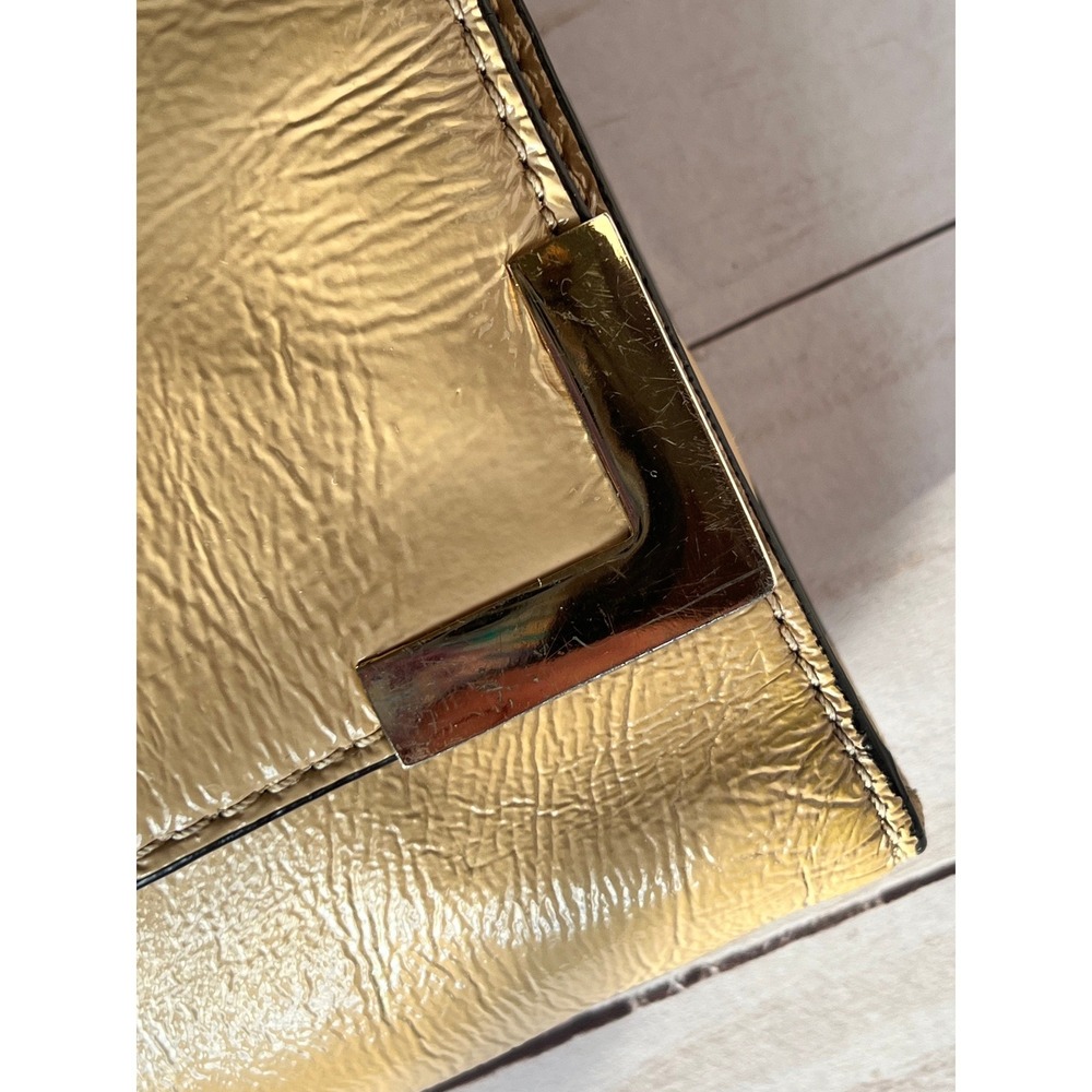 Michael Kors Gold Metallic Patent Shoulder Bag Clutch Purse Y2K Evening - Picture 10 of 13